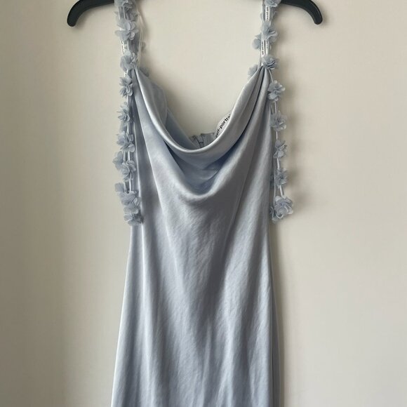 Self Portrait Blue Satin Flower Maxi Dress - Size 4/Small - Picture 4 of 6